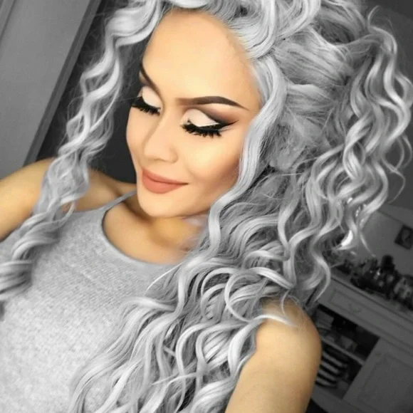 Accessories | 24 Silver Grey Curly Lace Front Wig New | Poshmark display picture 3